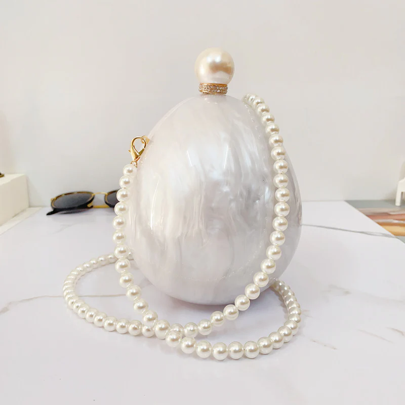 Pleated Goose Egg Shaped Cloud Glue Acrylic Clutch Hand Bags - Image 7