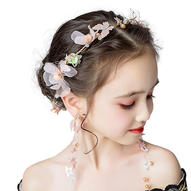 Pretty Pink Butterfly Flower Headpiece Accessories with Crystal - Image 2