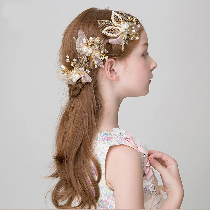 Pretty /Unique Gold Flower Princess Headpiece with Pearl - Image 2