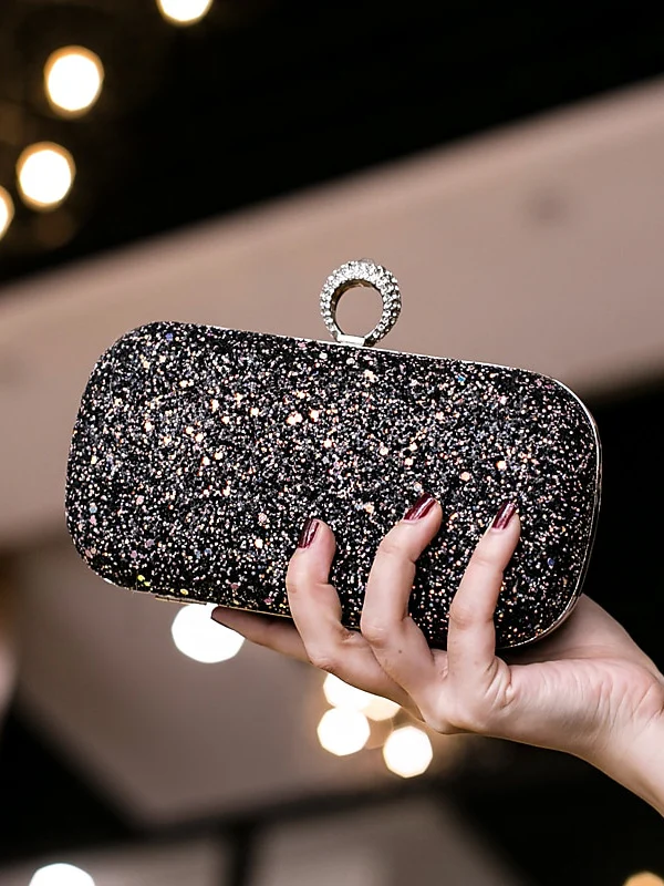 PU Leather Lightweight Large Capacity Durable Solid Color Rhinestone Clutch Bags - Image 2