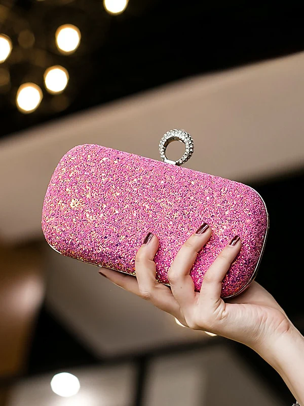 PU Leather Lightweight Large Capacity Durable Solid Color Rhinestone Clutch Bags - Image 6