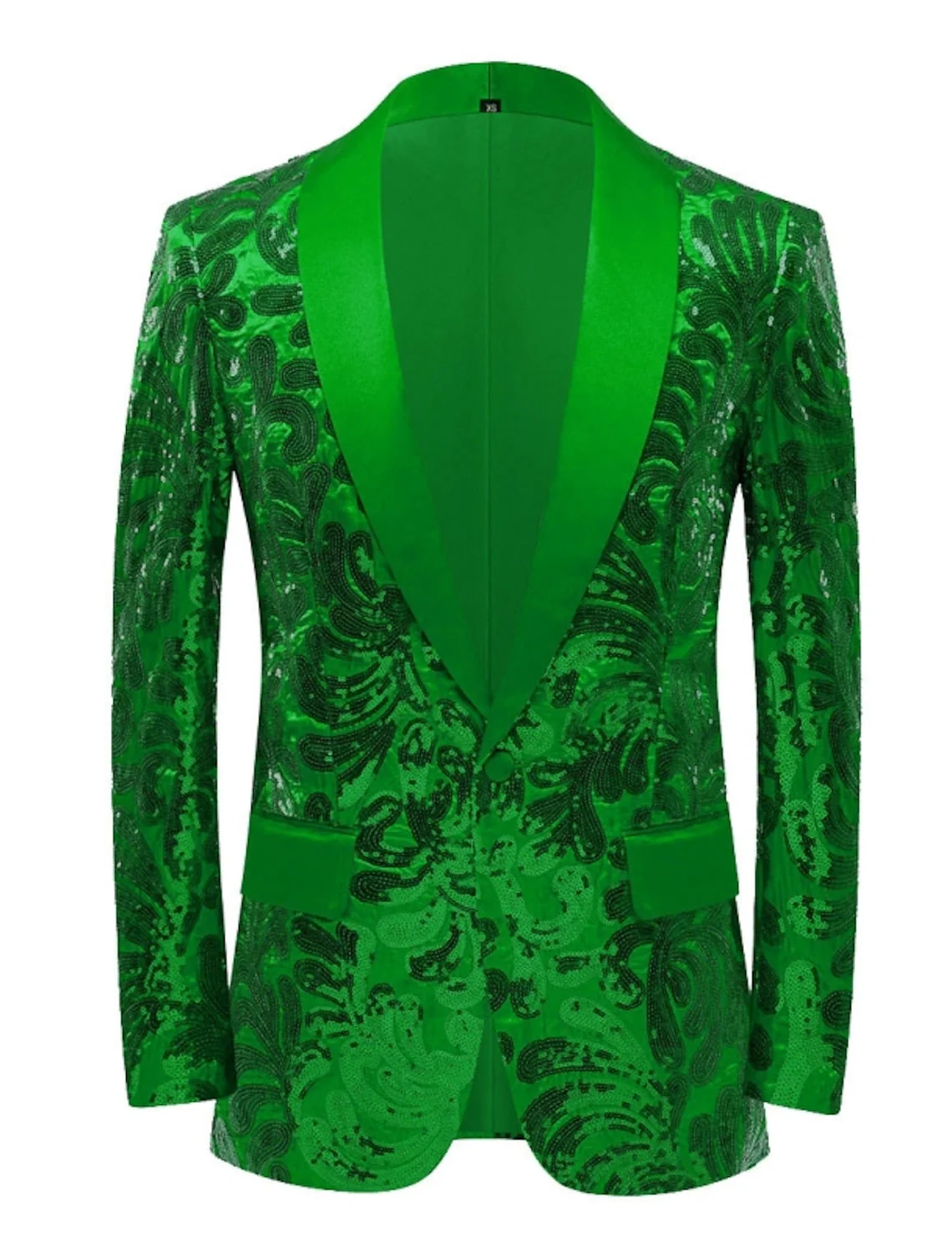 Red Gold Green Men's Tailored Fit Single Breasted One-button Sequins Party Jacket - Image 3