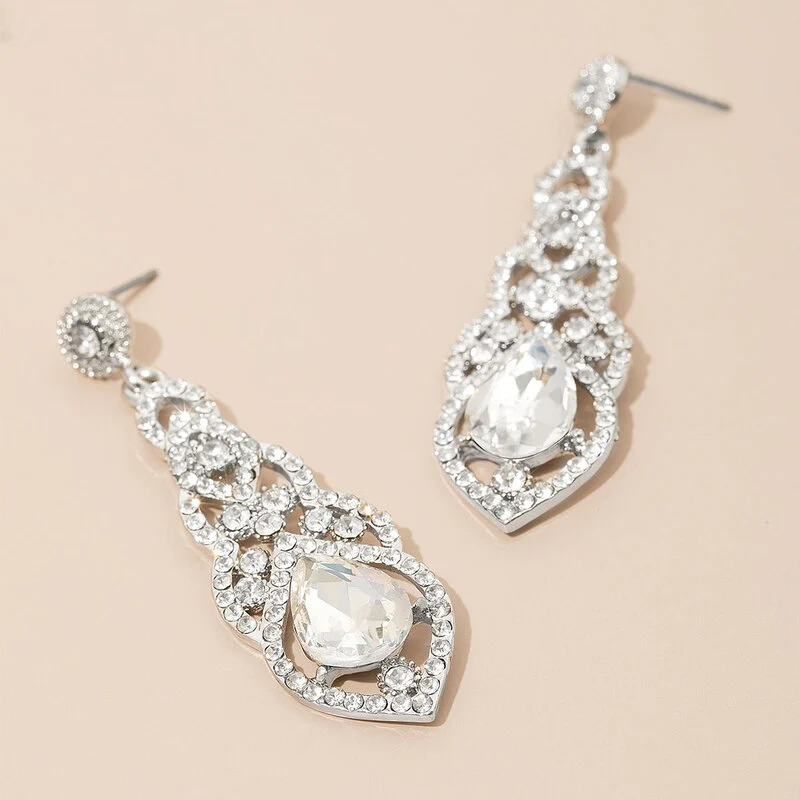 Romantic Rhinestone Dangle Earrings - Image 2
