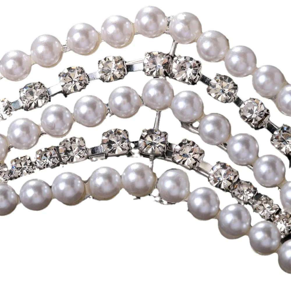 Royal V Pearl Comb Princess Headdress with Rhinestone - Image 2