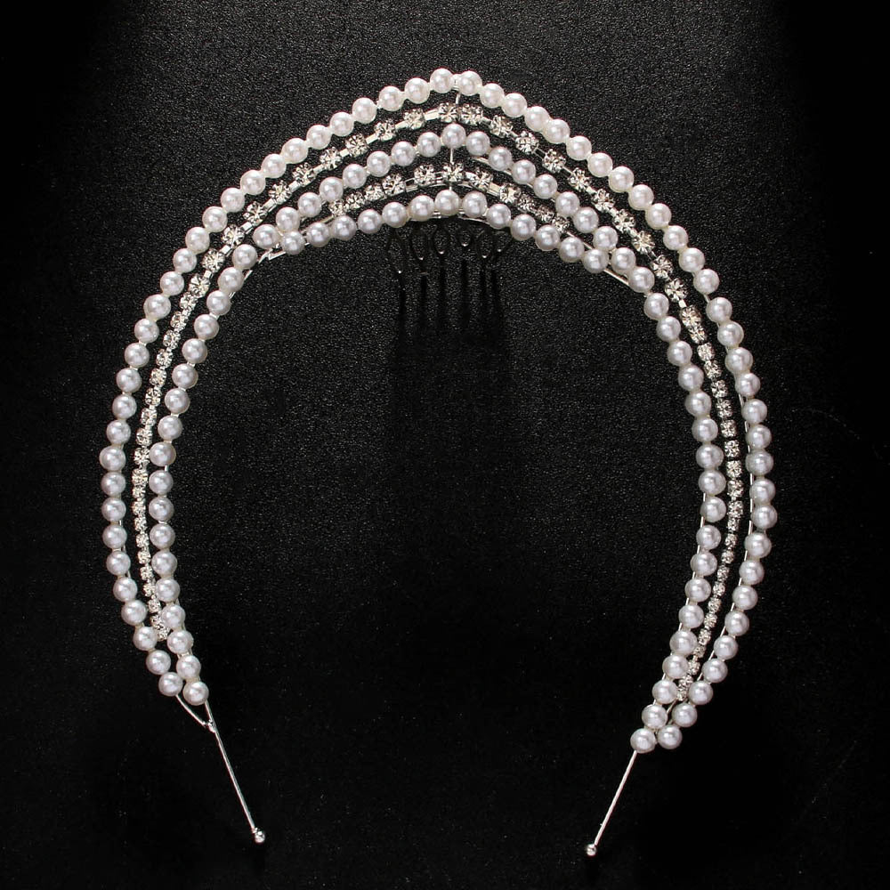 Royal V Pearl Comb Princess Headdress with Rhinestone - Image 3