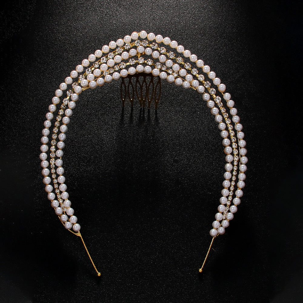 Royal V Pearl Comb Princess Headdress with Rhinestone - Image 4