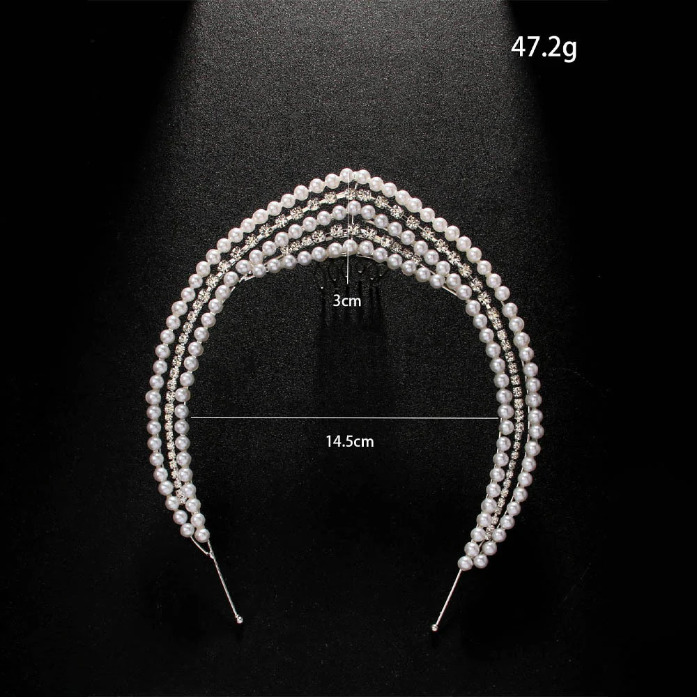 Royal V Pearl Comb Princess Headdress with Rhinestone - Image 5