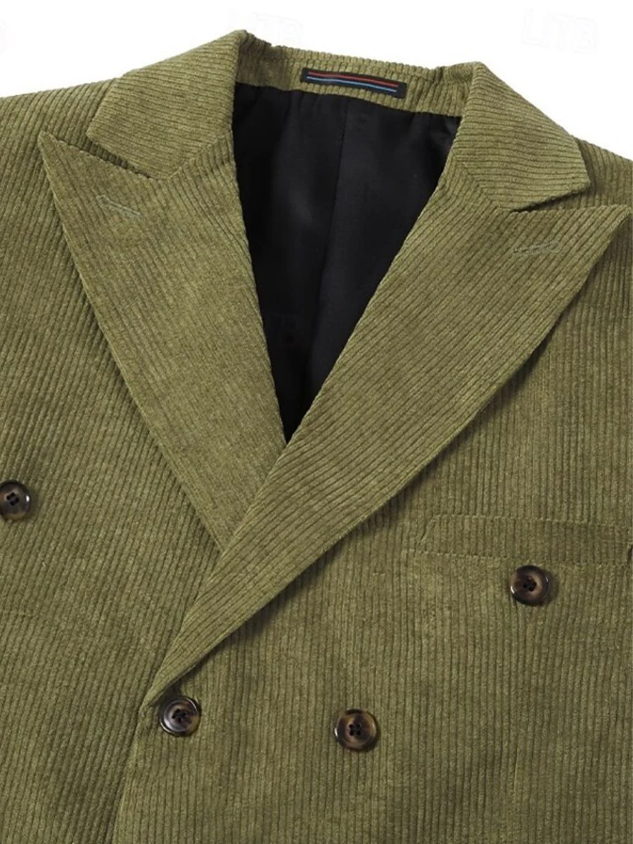 Sage Men's Corduroy Peak Neck Regular Single Double Breasted Six-Buttons Party Suits Jacket - Image 4