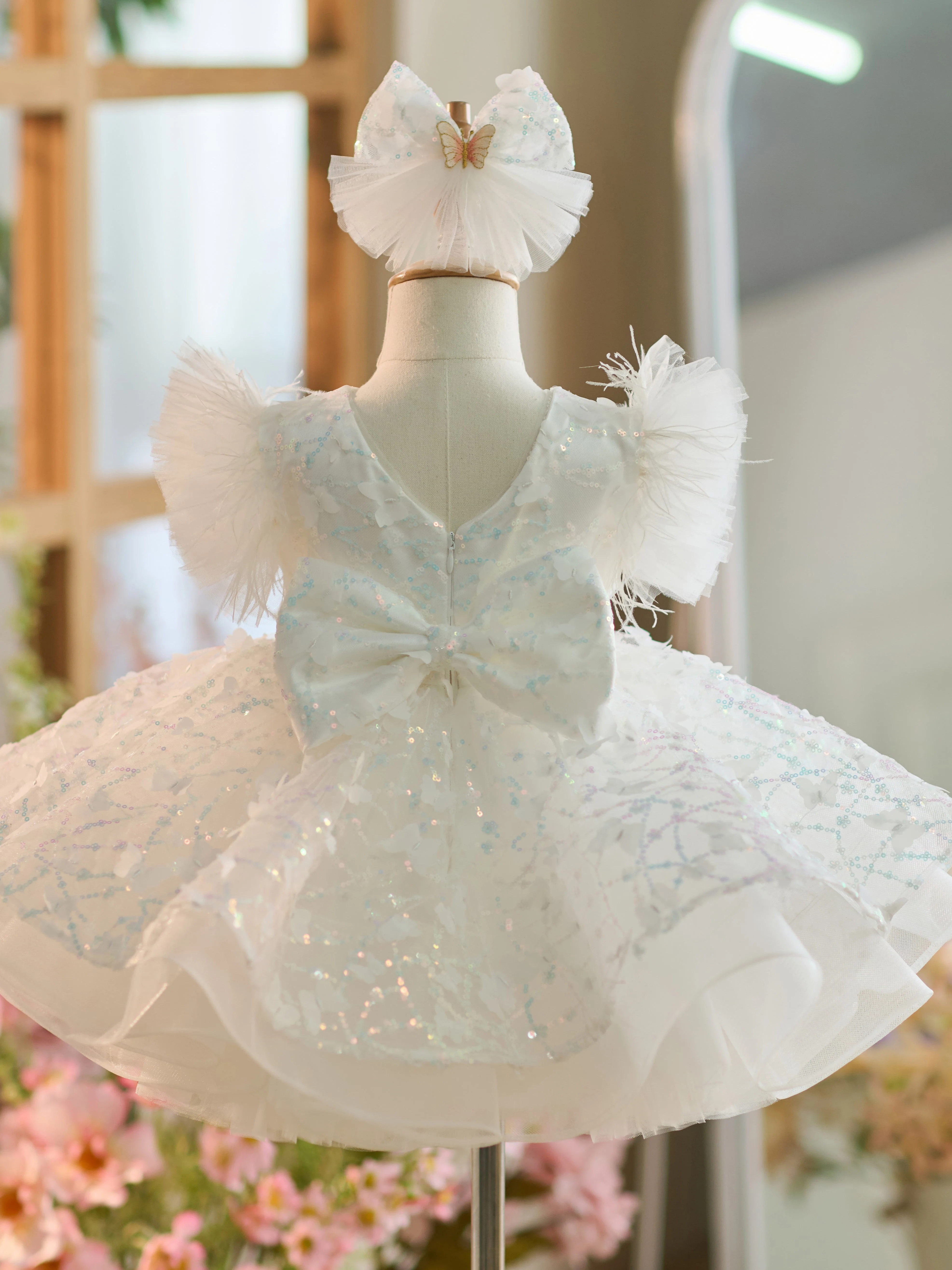 Sequins Tulle Knee-length 1st Birthday Party Dress - Image 3