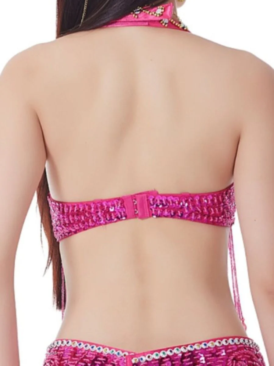 Sexy Belly Dancewear Halter Sequins Tassel Sleeveless Bra with Rhinestone & Beading - Image 27