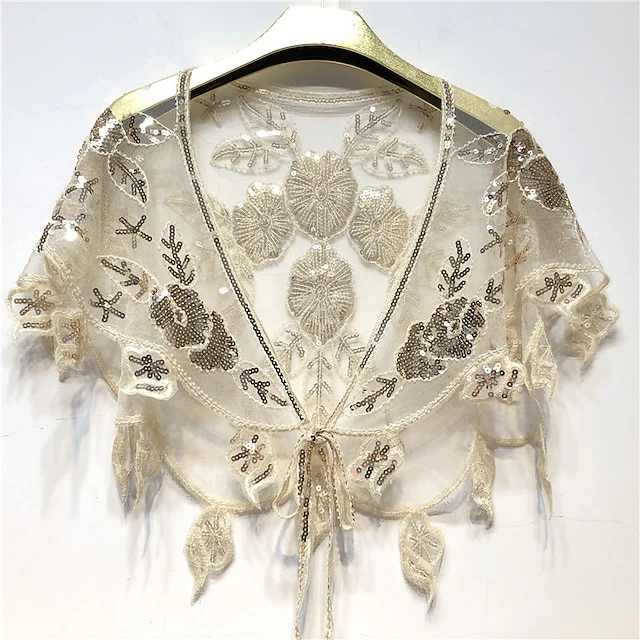 Shawl & Wrap Shawls Women's Wrap Pure Glittering Sparkle & Shine Sleeveless Tulle Wedding Wraps With Beading - Image 6