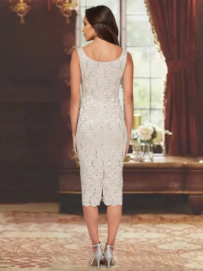 Sheath/Column 2 Pieces Scoop Lace Mother of the Bride Dresses with Jacket 3/4 Sleeves Knee-Length - Image 3