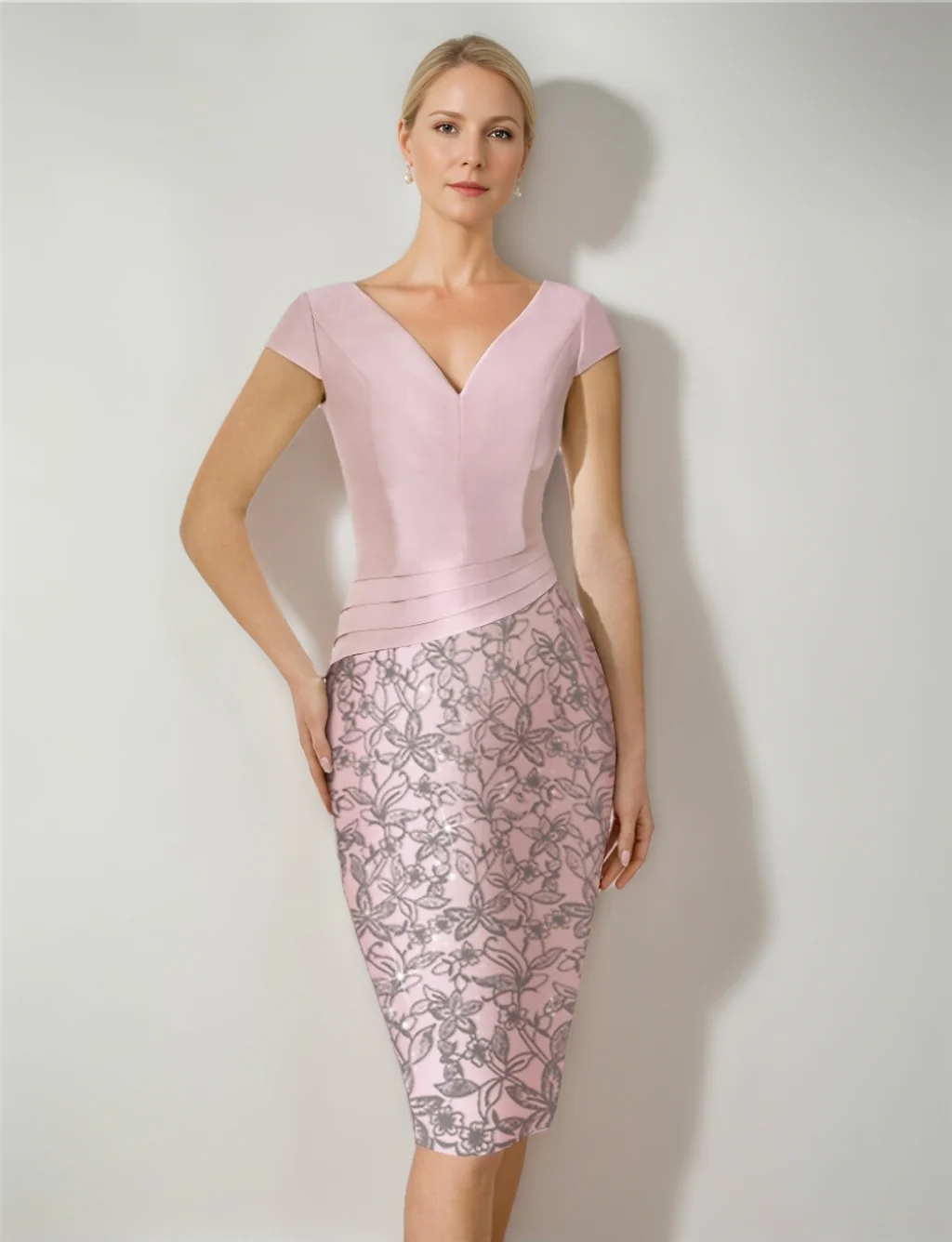 Sheath/Column 2 Pieces Scoop Satin Mother of the Bride Dresses with Jacket Lace 3/4 Sleeves Knee-Length - Image 3