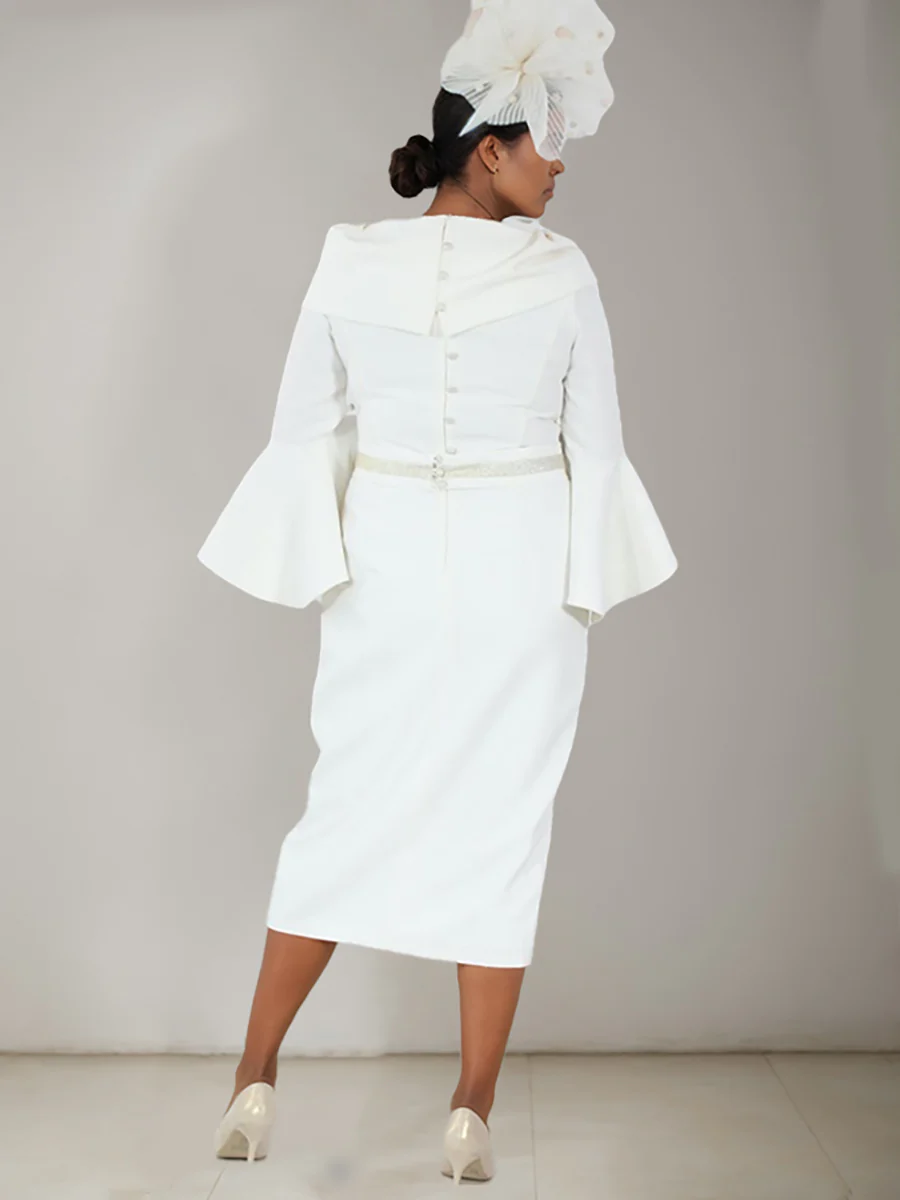 Sheath/Column 3/4 Sleeves Tea-Length Plus Size Mother of the Bride Dresses with Belt & Pearl - Image 2