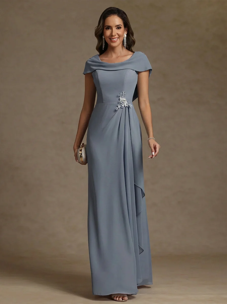Sheath/Column Cowl Neck Chiffon Mother of the Bride Dresses Rhinestone Floor-Length Ruffles Sleeveless - Image 5