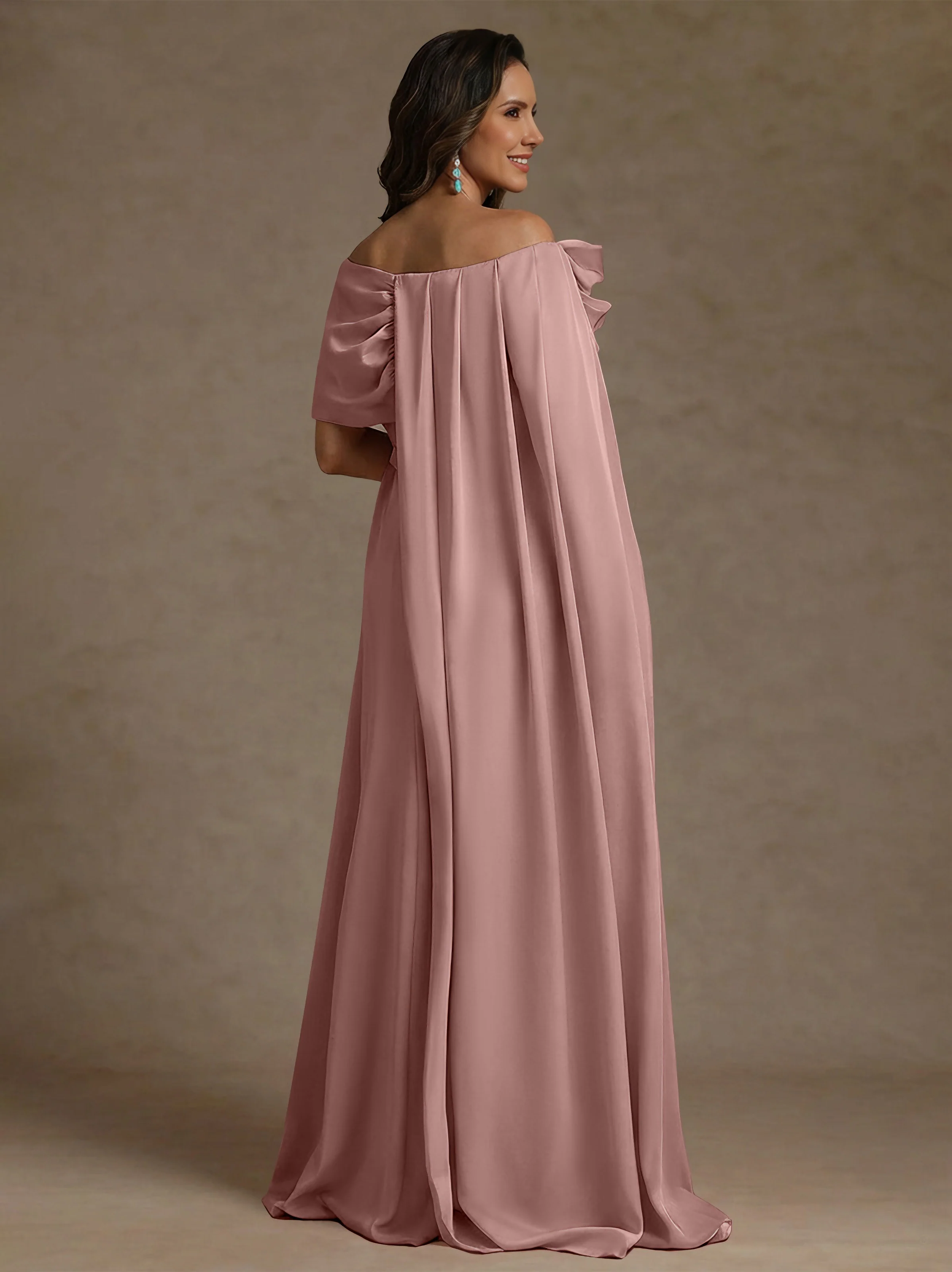 Sheath/Column Cowl Neck Chiffon Mother of the Bride Dresses with Watteau Train Floor-Length Flower Sleeveless - Image 2
