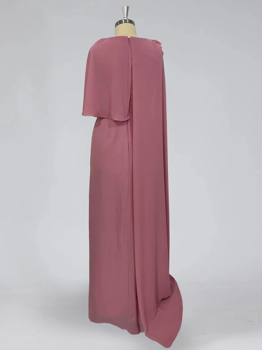 Sheath/Column Cowl Neck Sleeveless Floor-Length Mother of the Bride Dresses with Flower - Image 2