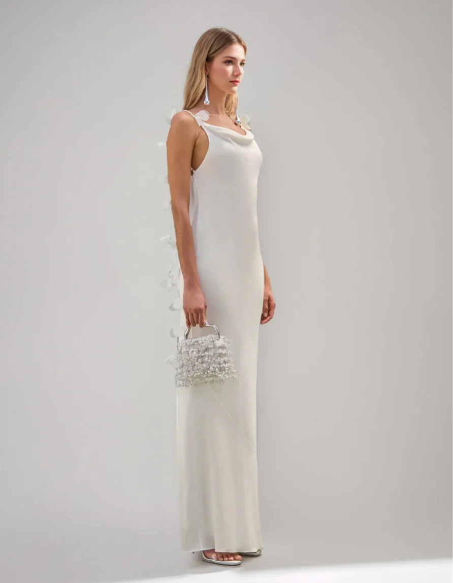 Sheath/Column Cowl Neck Spaghetti Straps Backless Floor-Length Bridesmaid Dresses with Appliques - Image 2