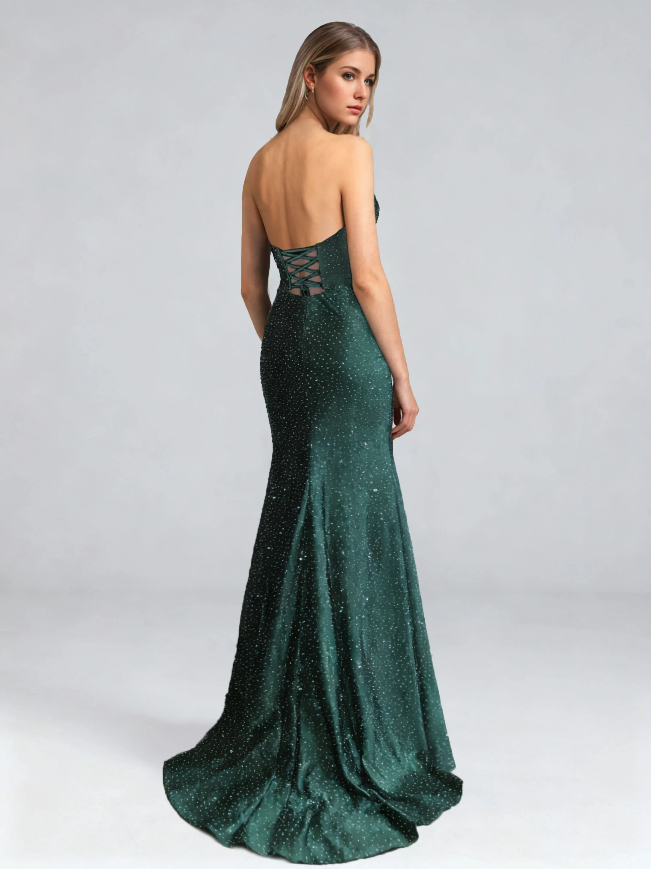 Sheath/Column Elegant Strapless Ruched Sweep Train Evening Dresses with Side Slit & Lace-up & Sequins - Image 2