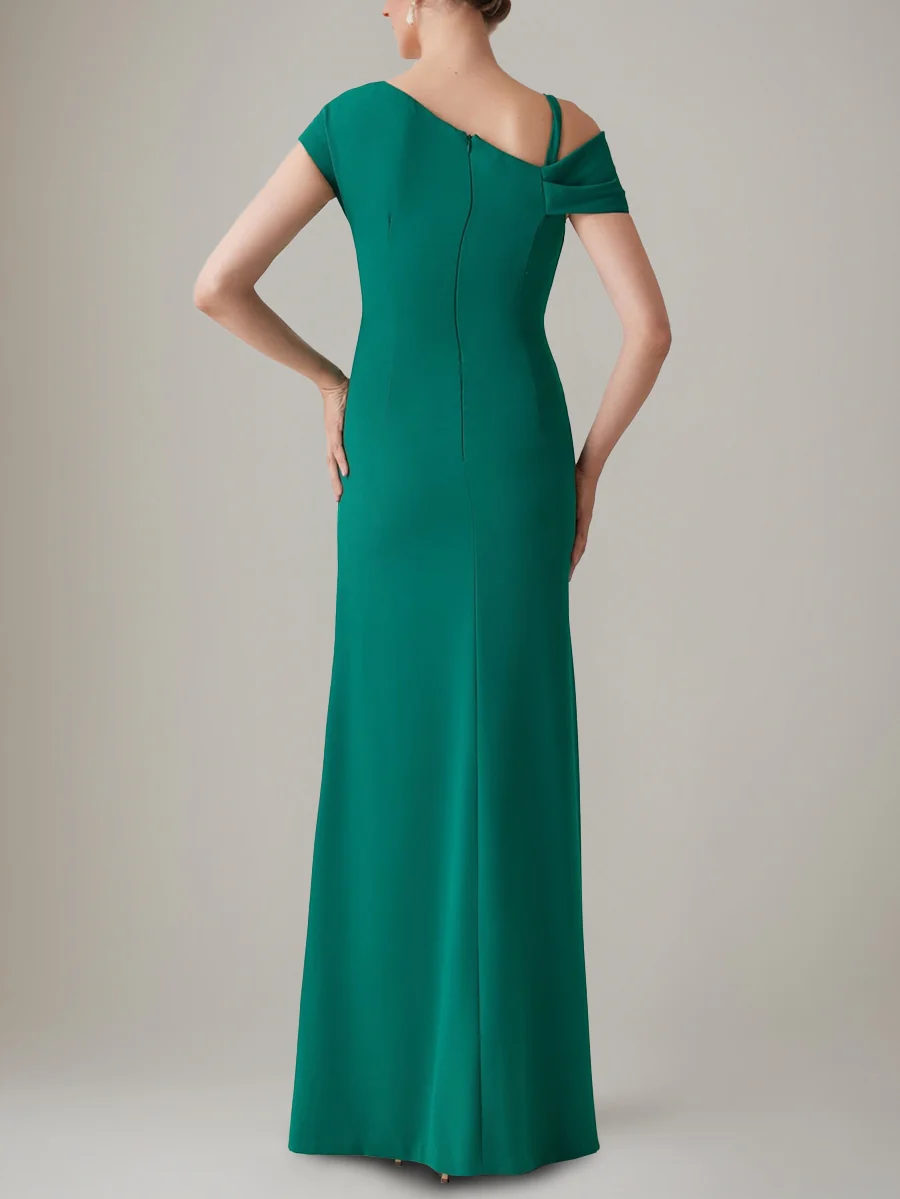Sheath/Column Floor-Length Evening Dresses Short Sleeves Asymmetrical Bow Party Dresses - Image 2