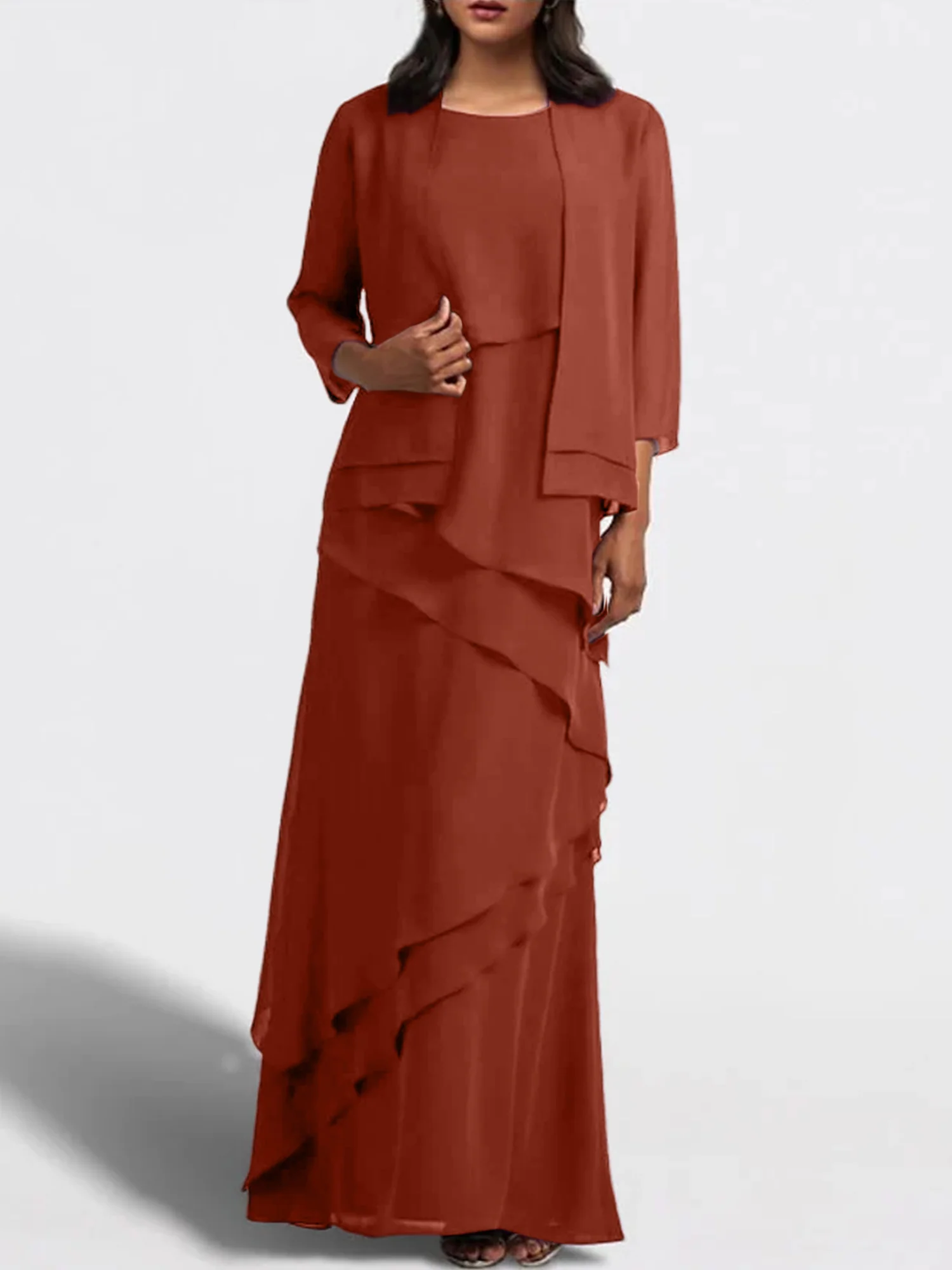 Sheath/Column Floor-Length Mother of the Bride Dresses with Jacket - Image 58