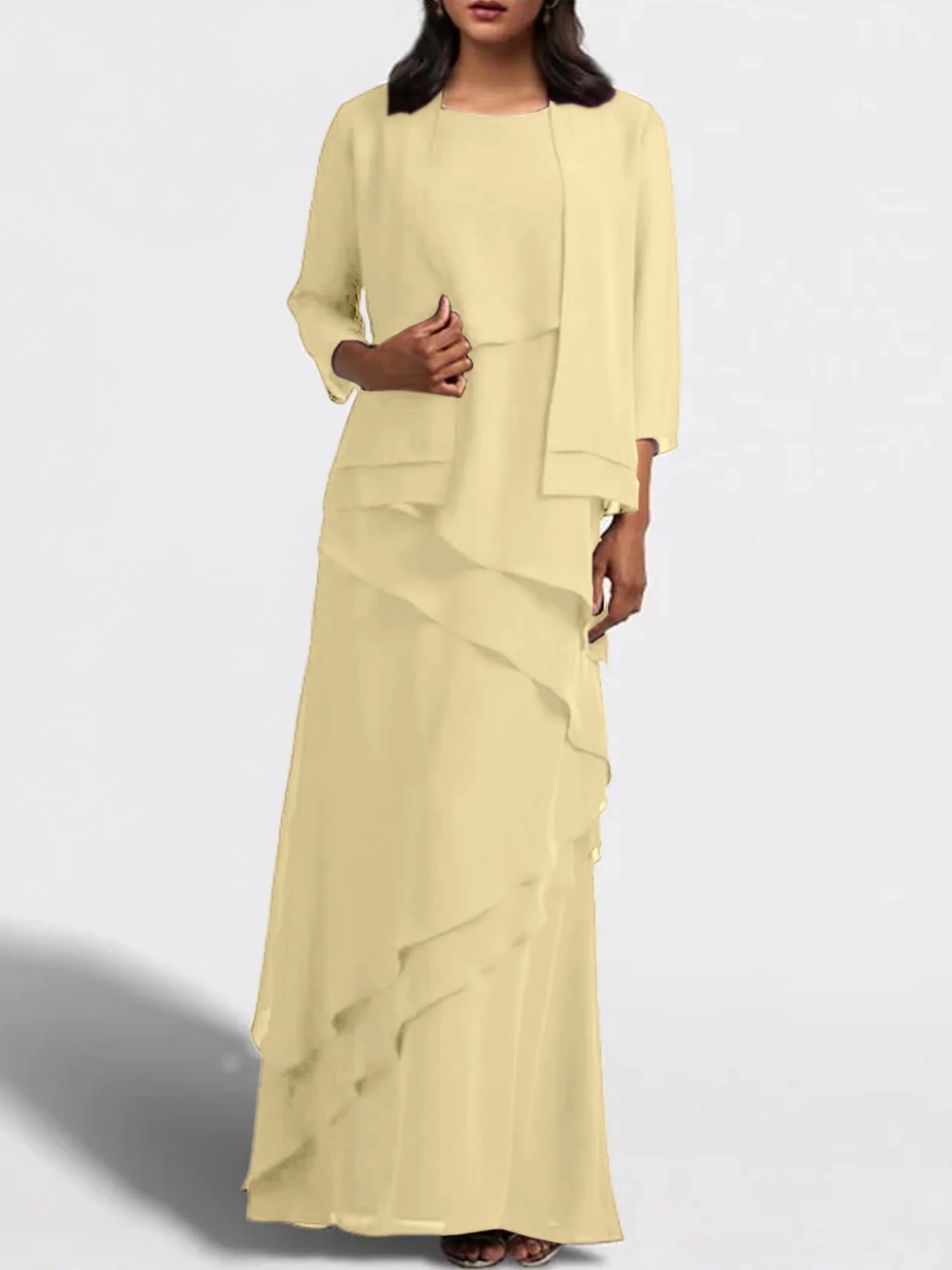 Sheath/Column Floor-Length Mother of the Bride Dresses with Jacket - Image 73