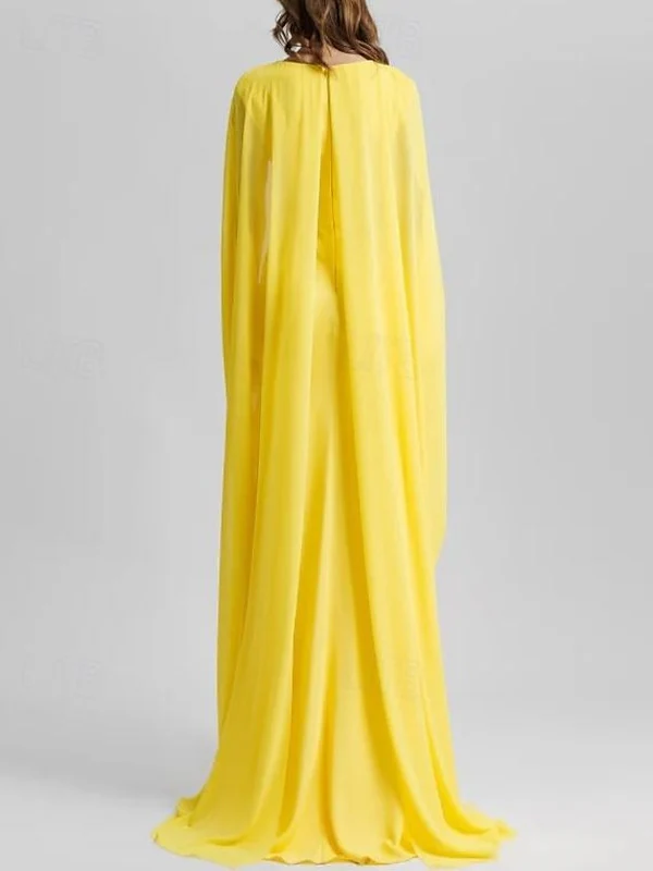 Sheath/Column Floor Length Sleeveless V Neck Wedding Guest Dresses Stretch Chiffon with Shawl - Image 3