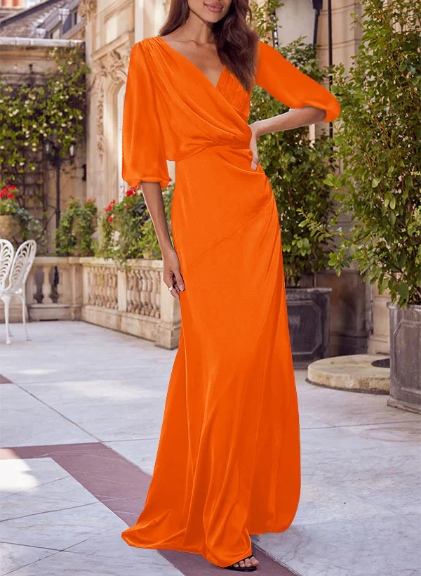 Column Floral Print V-neck Half Sleeves Red Mother of the Bride & Groom Dresses - Image 31