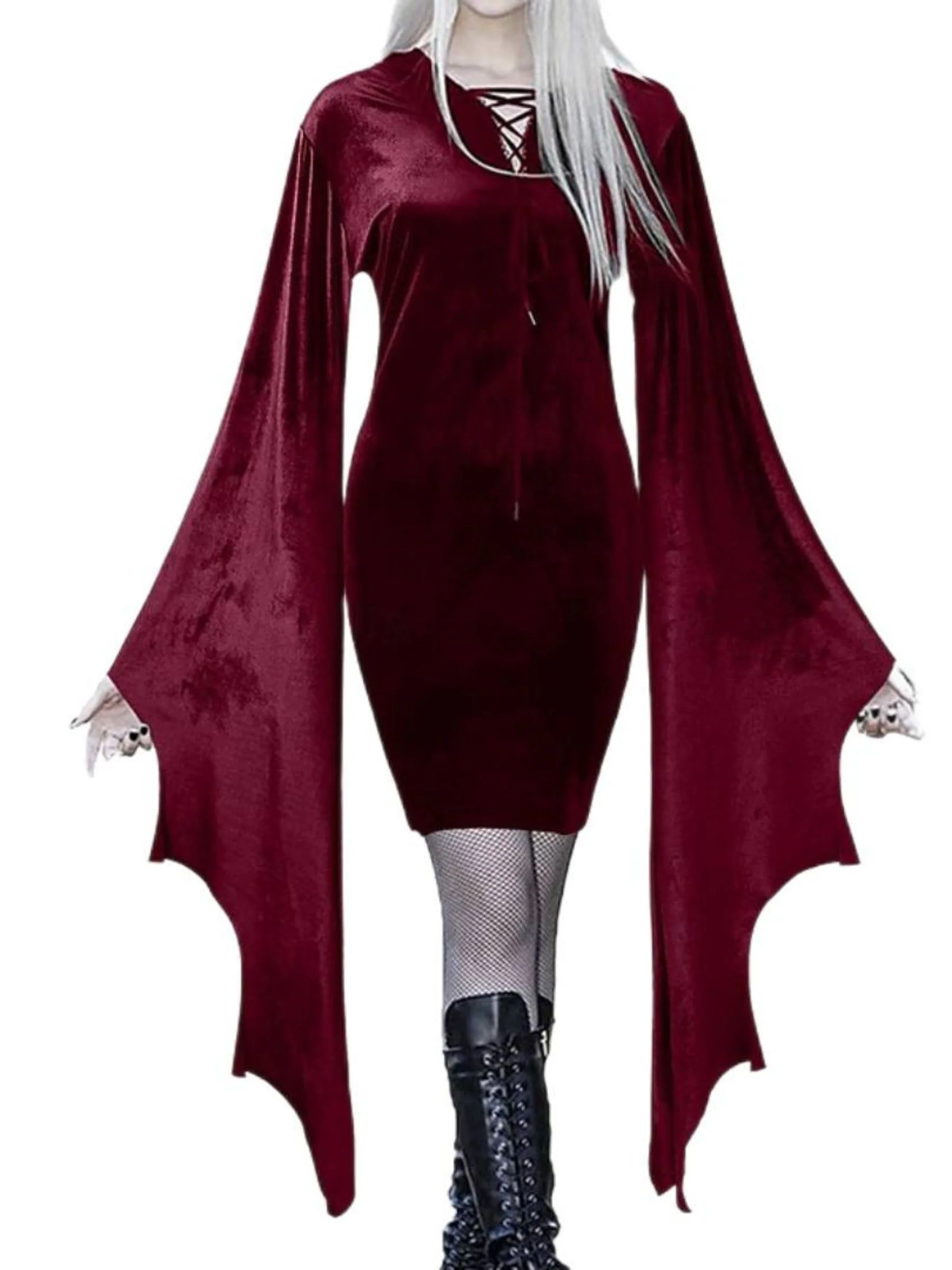 Sheath/Column Green V-Neck Long Bat Sleeves Short/Mini Halloween Performance Costumes Dress - Image 7