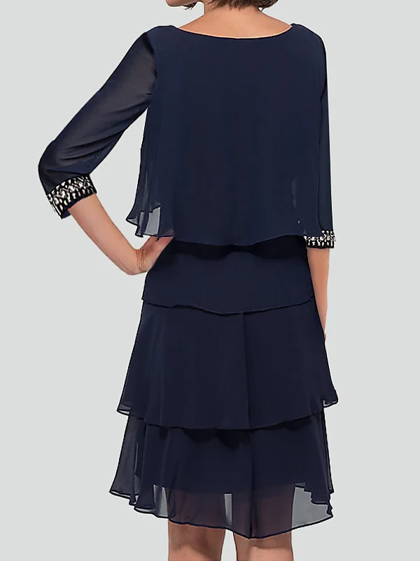 Sheath/Column Half Sleeves Cocktail Dresses with with Rhinestone Ruffles - Image 3