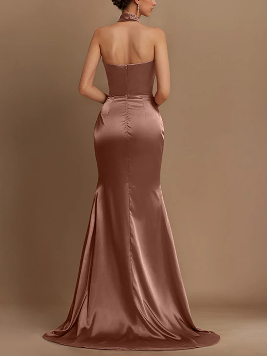 Sheath/Column Halter Evening Dresses Sleeveless Floor-length With Split Side - Image 2