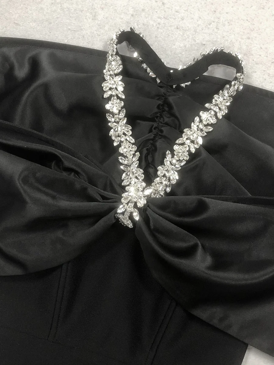 Sheath/Column Halter Sleeveless Ankle-Length Evening Dresses with Rhinestones & Bows - Image 14
