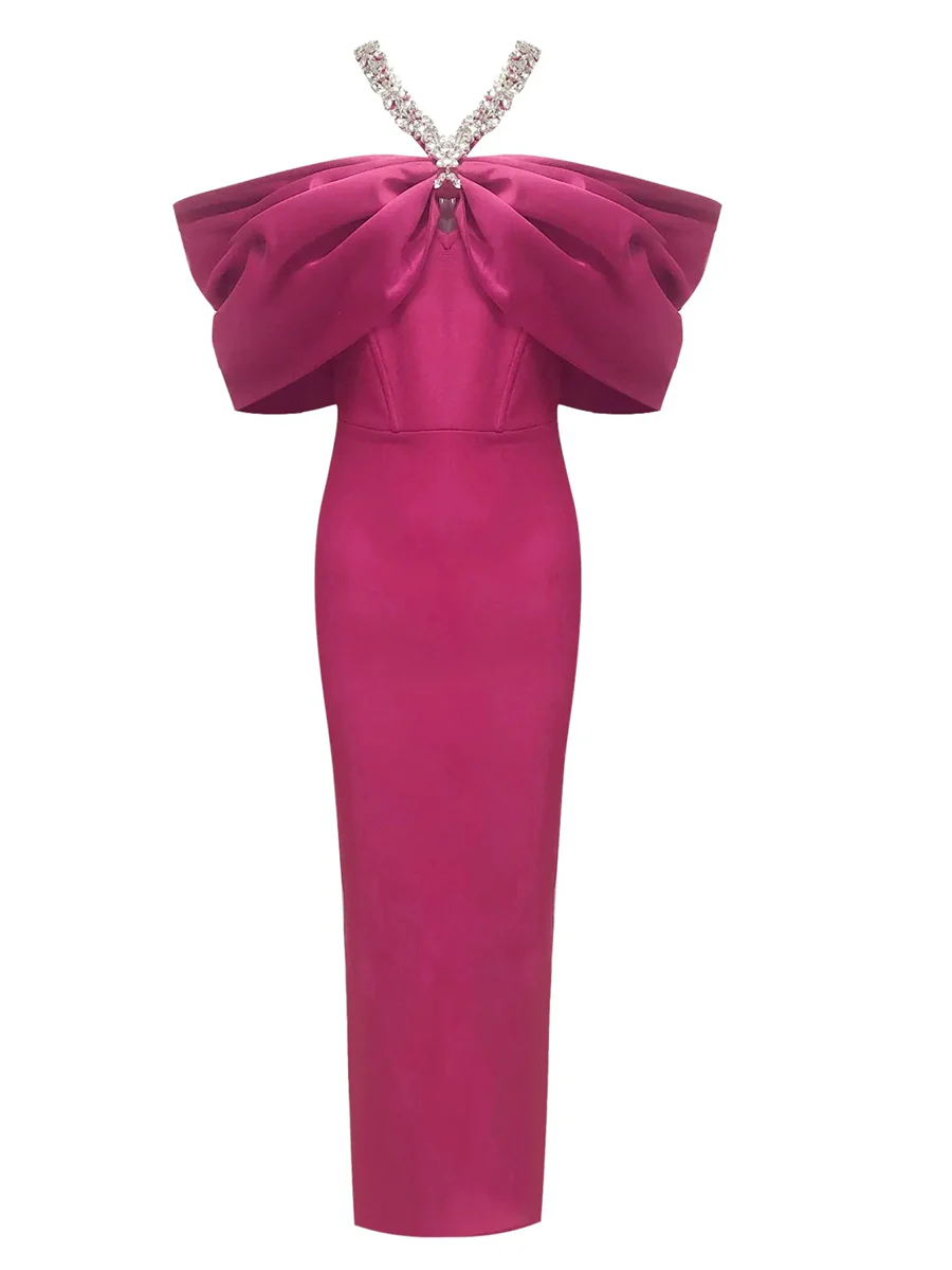 Sheath/Column Halter Sleeveless Ankle-Length Evening Dresses with Rhinestones & Bows - Image 19
