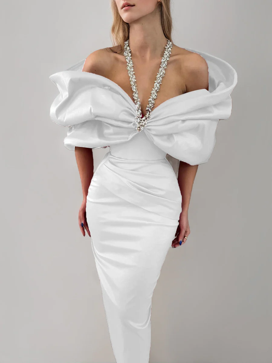 Sheath/Column Halter Sleeveless Ankle-Length Evening Dresses with Rhinestones & Bows - Image 5
