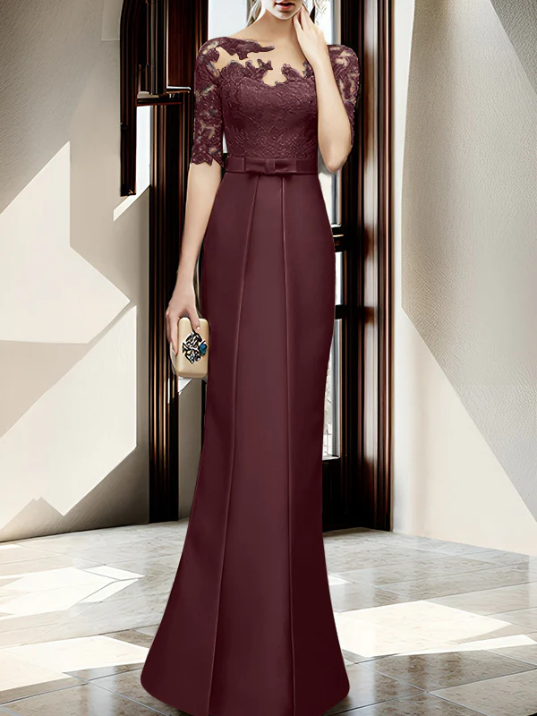 Sheath/Column Illusion Neck Floor-length Mother of the Bride Dresses - Image 31
