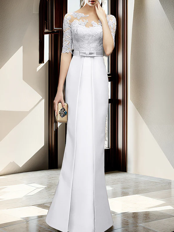 Sheath/Column Illusion Neck Floor-length Mother of the Bride Dresses - Image 38