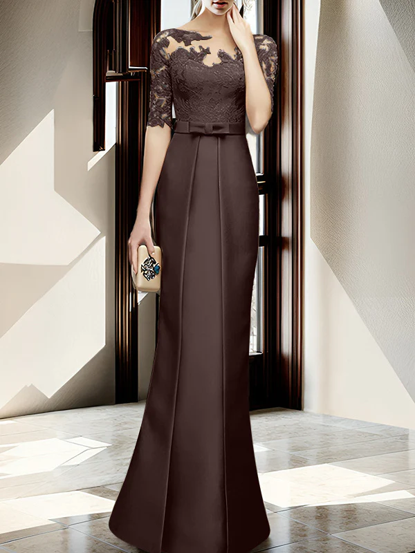Sheath/Column Illusion Neck Floor-length Mother of the Bride Dresses - Image 40