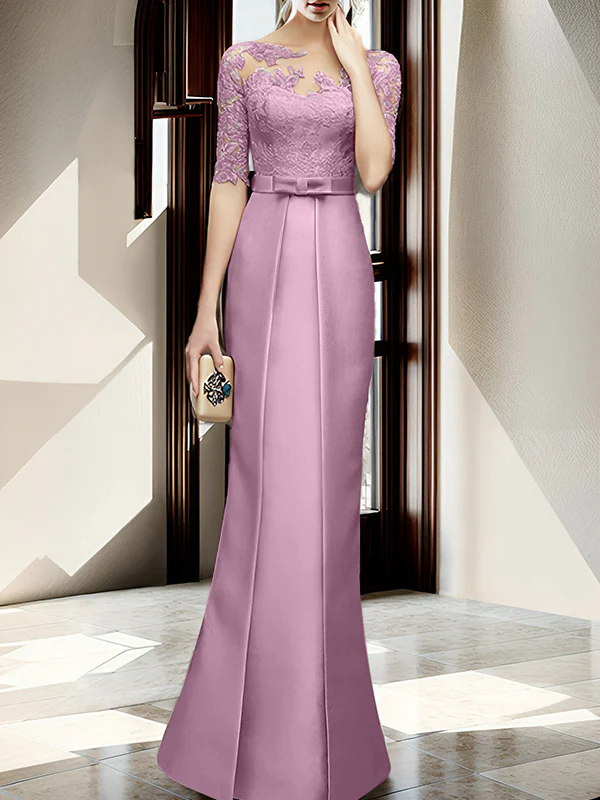 Sheath/Column Illusion Neck Floor-length Mother of the Bride Dresses - Image 48