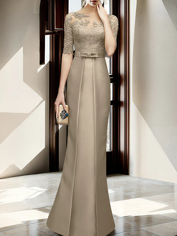 Sheath/Column Illusion Neck Floor-length Mother of the Bride Dresses - Image 6