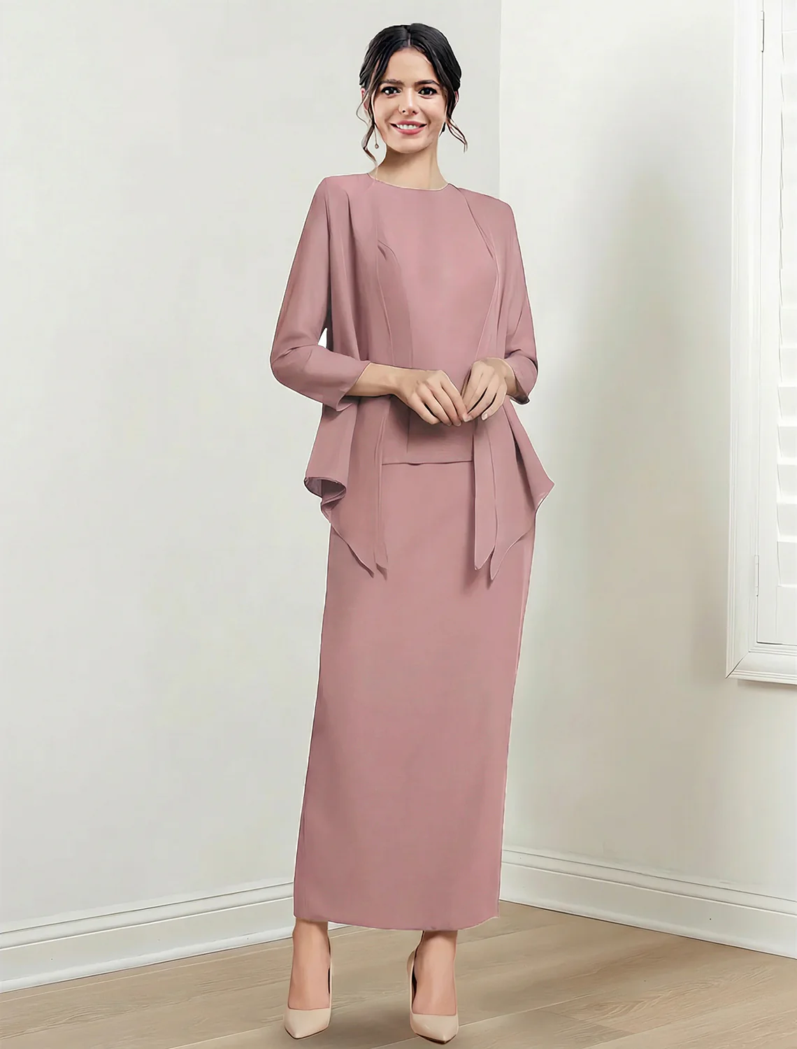 Sheath/Column Jewel Neck Ankle-Length Mother of the Bride Dresses - Image 10