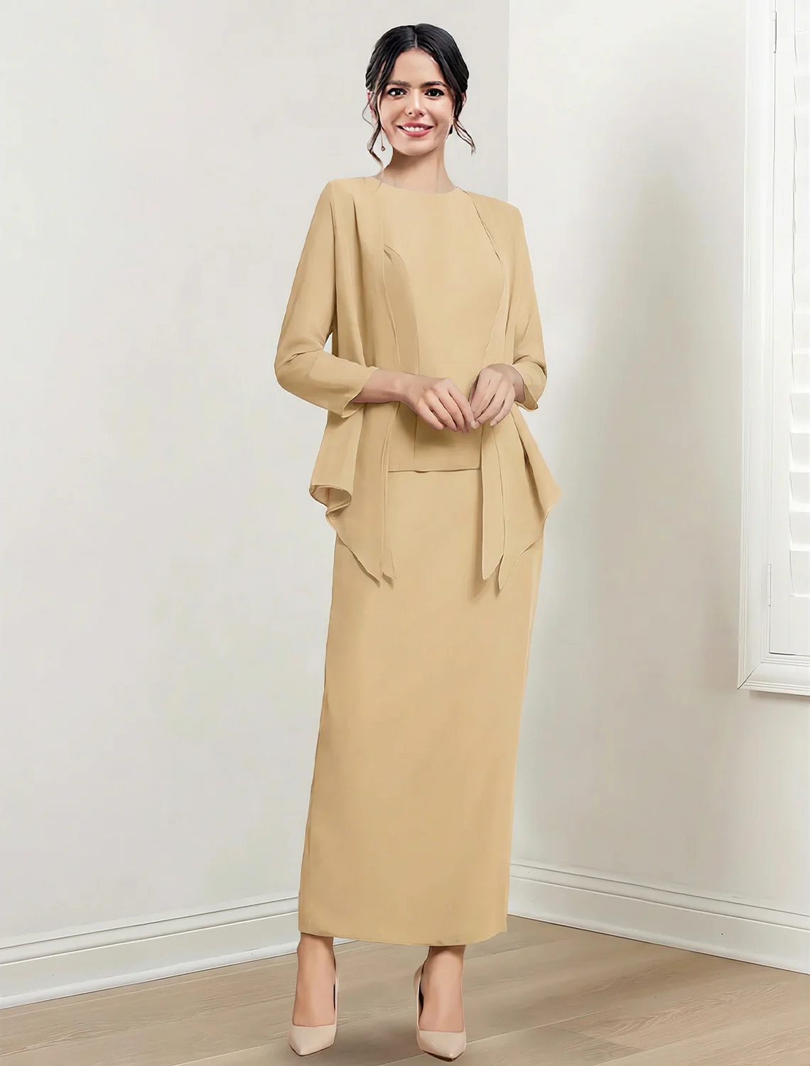 Sheath/Column Jewel Neck Ankle-Length Mother of the Bride Dresses - Image 6