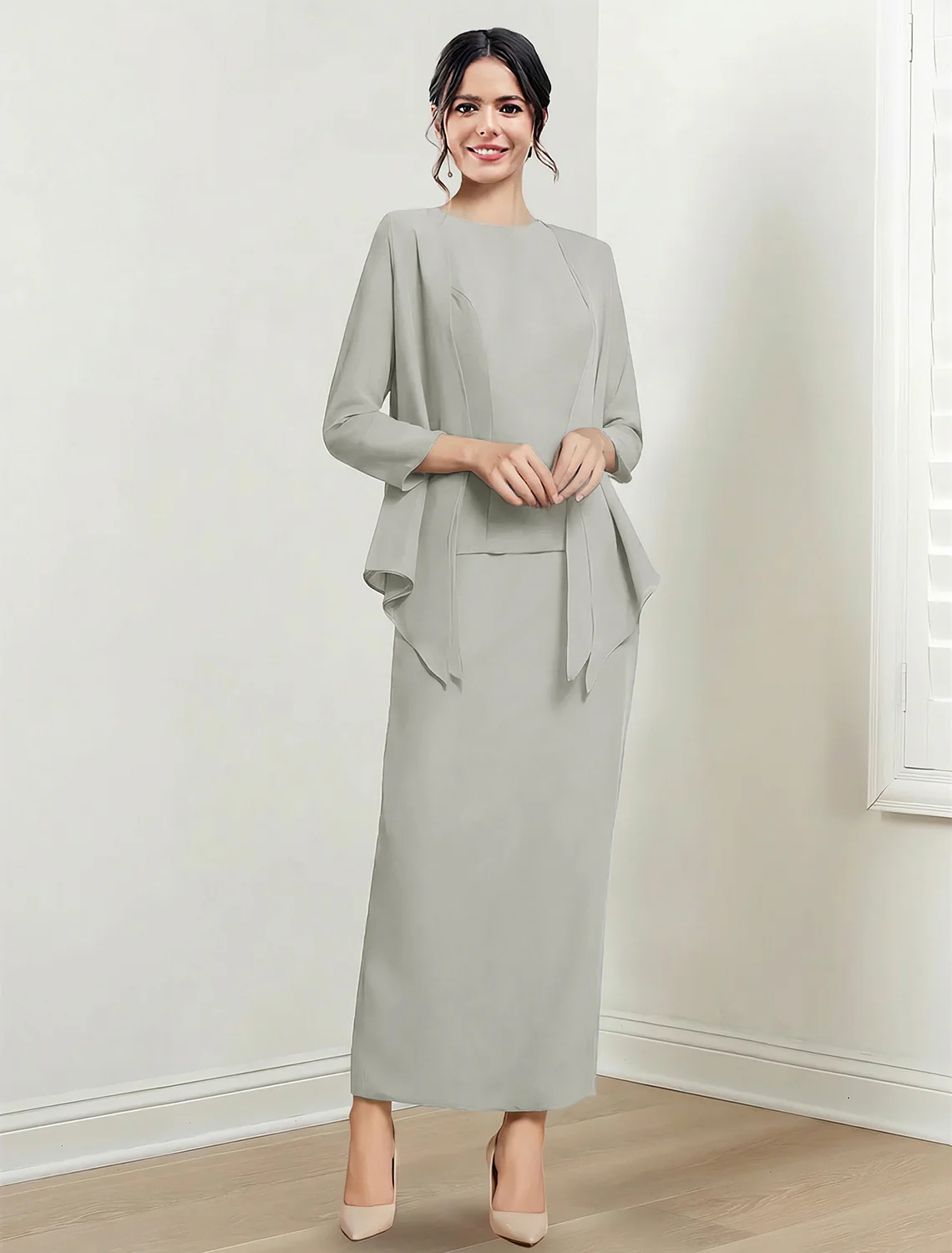 Sheath/Column Jewel Neck Ankle-Length Mother of the Bride Dresses - Image 7