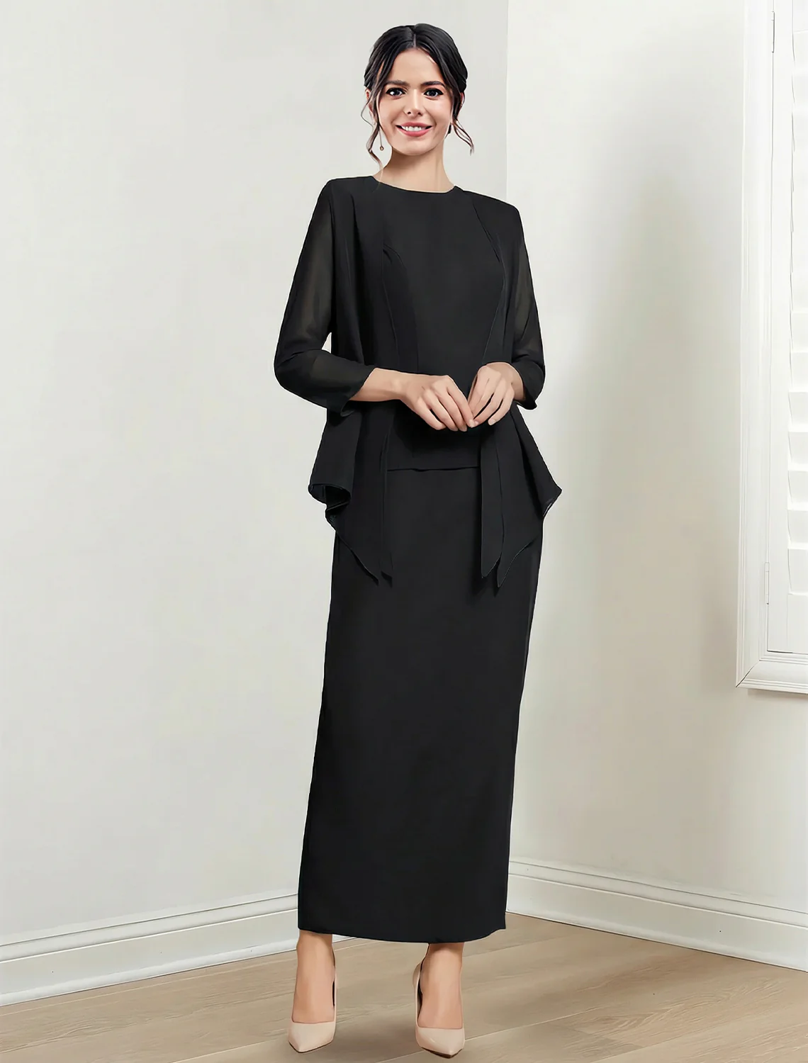 Sheath/Column Jewel Neck Ankle-Length Mother of the Bride Dresses - Image 8