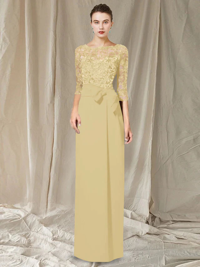 Sheath/Column Jewel Neck Floor-Length Mother of the Bride Dresses - Image 3