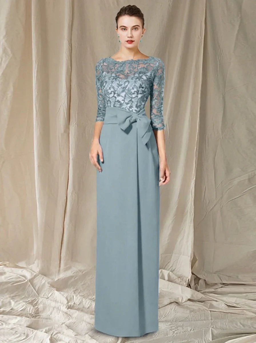 Sheath/Column Jewel Neck Floor-Length Mother of the Bride Dresses - Image 4