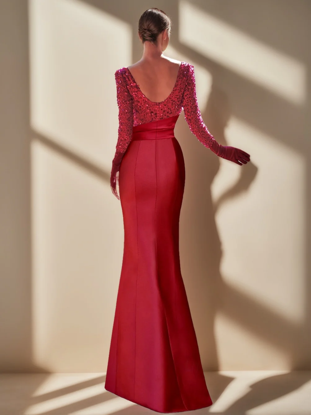 Sheath/Column Jewel Neck Prom Dresses Long Sleeves Asymmetrical Evening with Split Slit Ruffles - Image 2