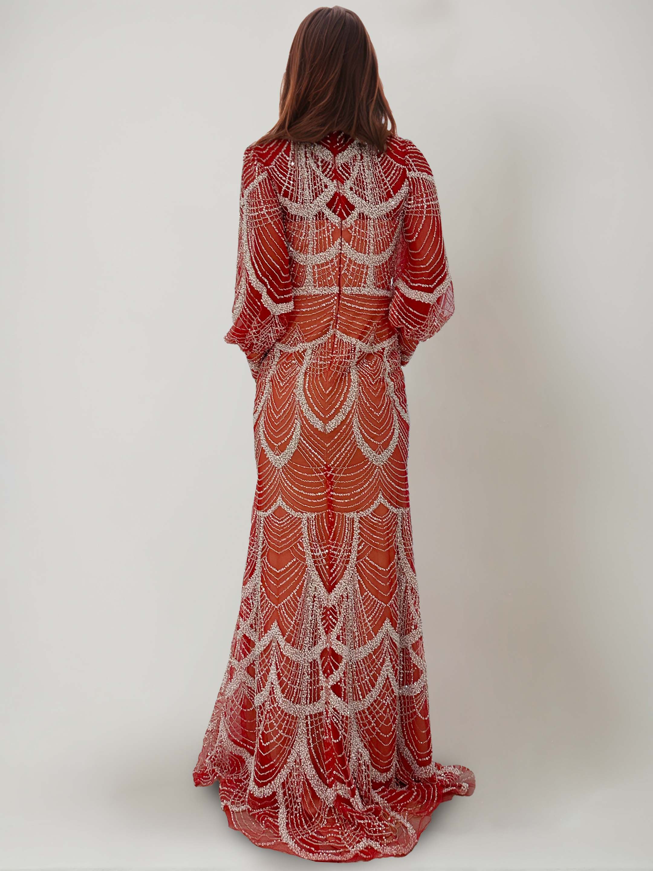 Sheath/Column Jewel Neck Sequins Evening Dresses Long Sleeves Sweep Train Party Dresses With Beading - Image 3
