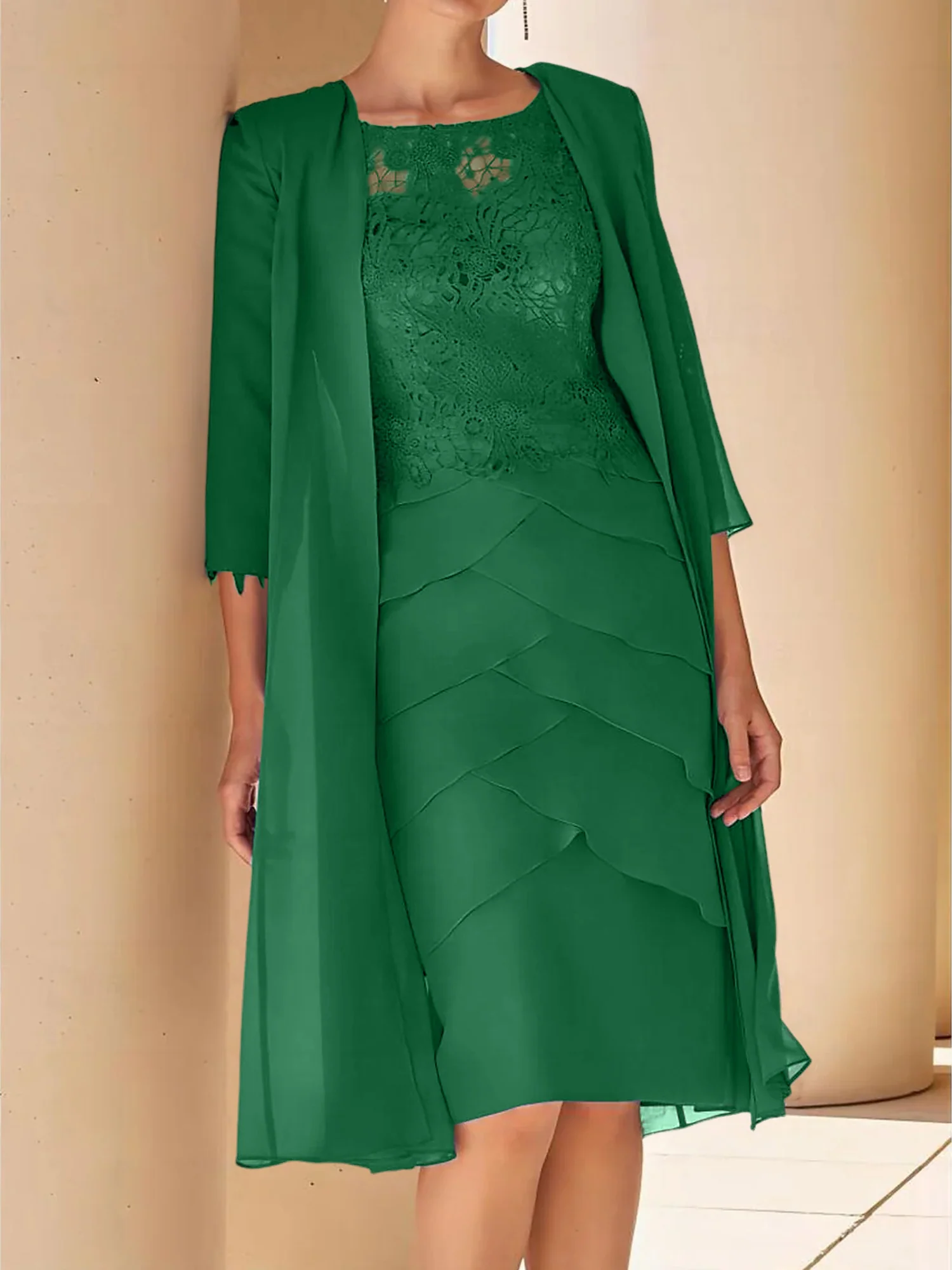 Sheath/Column Jewel Neck Short Sleeves Knee-Length Mother of the Bride Dresses with Lace - Image 20
