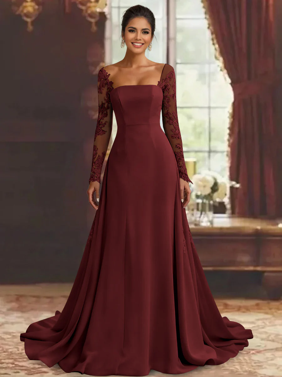 Sheath/Column Long Sleeves Floor-Length Mother of the Bride Dresses Lace Appliques - Image 24