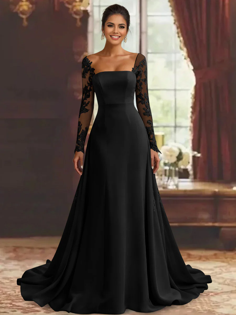 Sheath/Column Long Sleeves Floor-Length Mother of the Bride Dresses Lace Appliques - Image 4